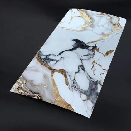 Imagem de 25 Placas Adesiva Parede Painel Branco, Preto e Dourado Mármore 60X30cm Top