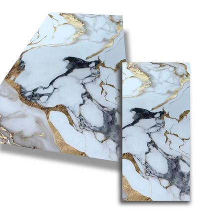 Imagem de 25 Placas Adesiva Parede Painel Branco, Preto e Dourado Mármore 60X30cm Top