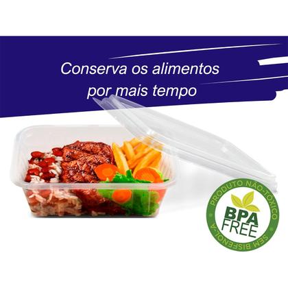 Imagem de 25 potes descartável 500ml retangular marmita freezer micro