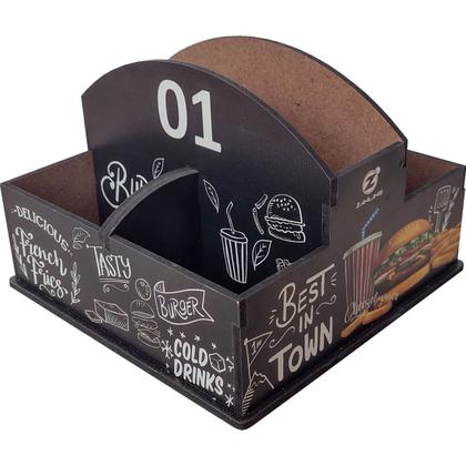 25 Suportes Porta Guardanapos e Sachês de Mesa MDF Burger para