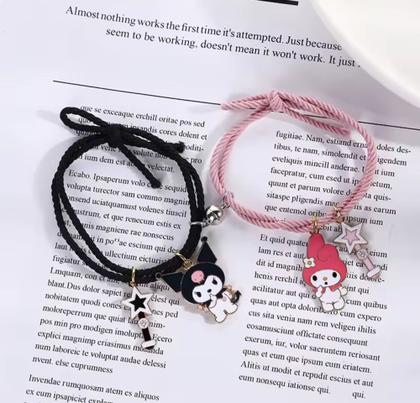 Imagem de 2Pcs - Pulseira de Casal Kuromi com Pingente Magnético  Ajustável, Estilo Kawaii