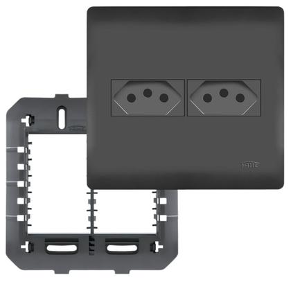 Imagem de 2un Tomada Padrão Dupla 2P+T 20A 4X4 Com Placa Habitat Black FAME