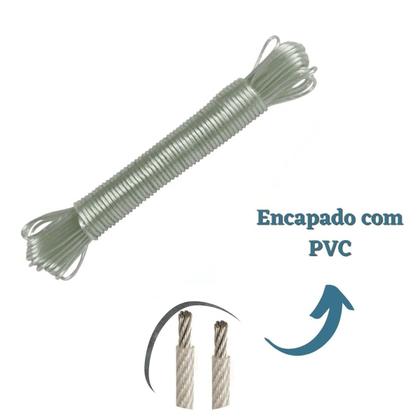 Imagem de 2un Varal cabo aço revestido Corda 2x10m parede e teto