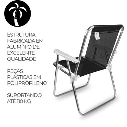 Imagem de 2x Cadeira Bel Alta LAZY Alumínio Sannet Preto + Guarda-Sol FPS 100 Em Alumínio 2,20m Poliéster Com Silvercoating Grande