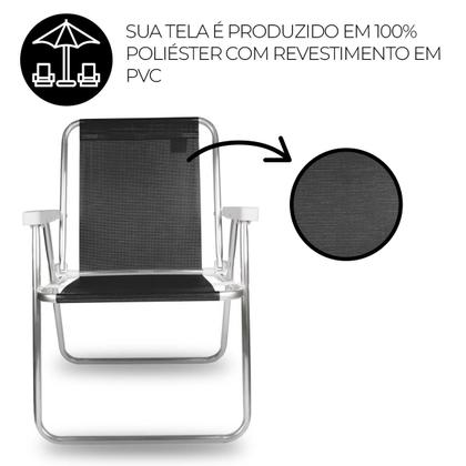 Imagem de 2x Cadeira Bel Alta LAZY Alumínio Sannet Preto + Guarda-Sol FPS 100 Em Alumínio 2,20m Poliéster Com Silvercoating Grande