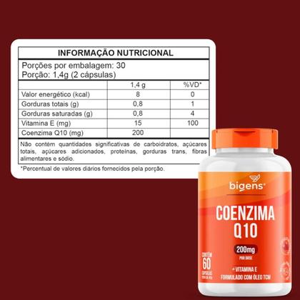 Imagem de 2x Coenzima Q10 200mg + Vitamina E + Tcm Bigens 60 Capsulas