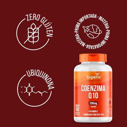 Imagem de 2x Coenzima Q10 200mg + Vitamina E + Tcm Bigens 60 Capsulas