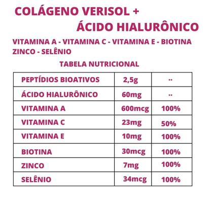Imagem de 2x Colágeno Verisol + Ácido hialurônico + Biotina + Selênio + Zinco + Vitamina A B C - 120 Cápsulas