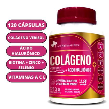 Imagem de 2x Colágeno Verisol + Ácido hialurônico + Biotina + Selênio + Zinco + Vitamina A B C - 120 Cápsulas