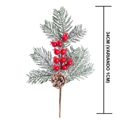 Imagem de 2x ENFEITE GALHO PINHA FOLHAS E FRUTAS VERMELHO VERDE 33CM NATALINO NATAL ÁRVORE DECORAÇÃO NEVADO 1103167