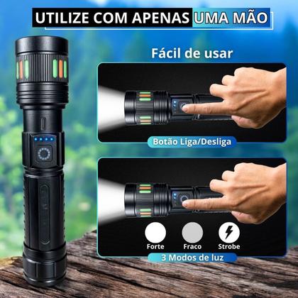 Imagem de 2x Lanternas Táticas Canhão de Luz T30 Potente LED - Alta Intensidade, Bateria de Longa Duração Ideal para Camping, Emergências, Aventura,