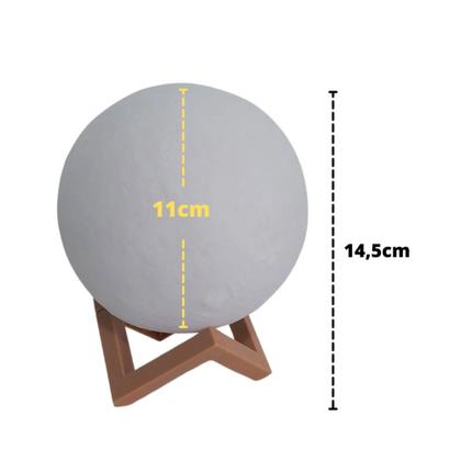 Imagem de 2x Luminária Lua Cheia 3D Abajur LED com Alto Relevo e Base para Decoração sem Fio com Suporte 8 cm