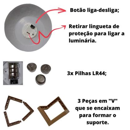 Imagem de 2x Luminária Lua Cheia 3D Abajur LED com Alto Relevo e Base para Decoração sem Fio com Suporte 8 cm