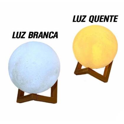 Imagem de 2x Luminária Lua Cheia 3D Abajur LED com Alto Relevo e Base para Decoração sem Fio com Suporte 8 cm