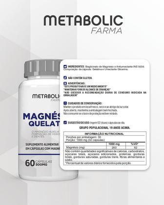 Imagem de 2x Magnesio Quelato Bisglicinato Puro 500Mg 120 Cáps Metabolic Farma