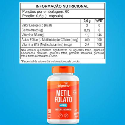 Imagem de 2x Metilfolato 400mcg + Vitamina B12 Bigens 60 Capsulas