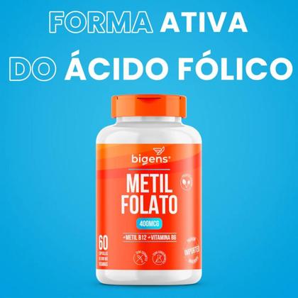 Imagem de 2x Metilfolato 400mcg + Vitamina B12 Bigens 60 Capsulas
