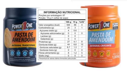 Imagem de 2x Pastas De Amendoim Power One Integral 1kg Tradicional
