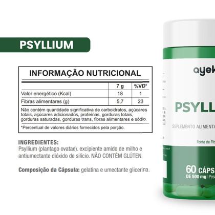 Imagem de 2x Psyllium 60 Cápsulas 500mg Fonte De Fibras Ayeko