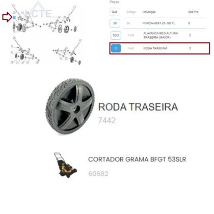 Imagem de 2x Rodas Cortador de Grama Gasolina Modelo: 53 SLR Traseira