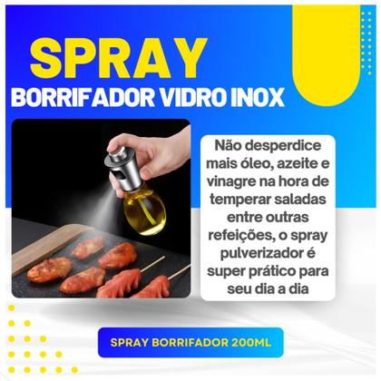 Imagem de 2X Spray Pulverizador Vidro Inox Borrifador Azeite De Cozinha Galheteiro Vinagre