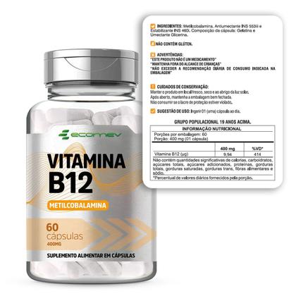 Imagem de 2x Vitamina B12 Metilcobalamina (Forma Ativa) 400mg 120cáps