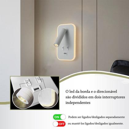 Imagem de 3 Arandela Spot Leitura Foco Móvel Led Interruptor USB Bet79