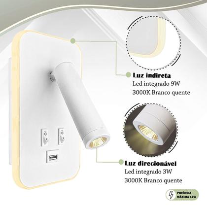 Imagem de 3 Arandela Spot Leitura Foco Móvel Led Interruptor USB Bet79