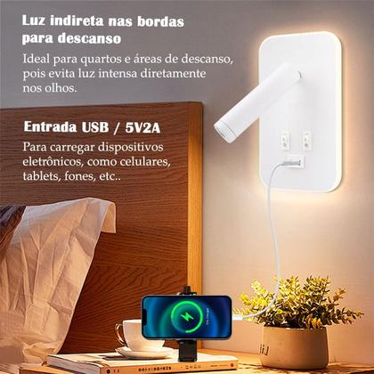 Imagem de 3 Arandela Spot Leitura Foco Móvel Led Interruptor USB Bet79