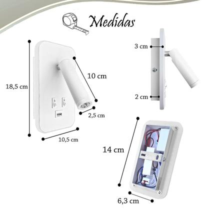 Imagem de 3 Arandela Spot Leitura Foco Móvel Led Interruptor USB Bet79