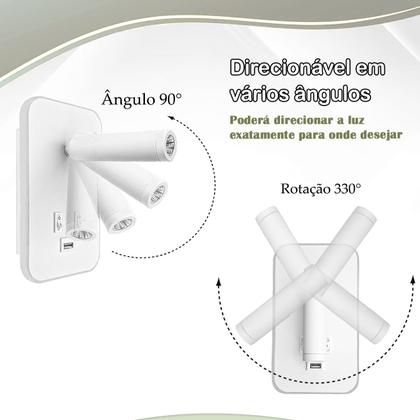 Imagem de 3 Arandela Spot Leitura Foco Móvel Led Interruptor USB Bet79