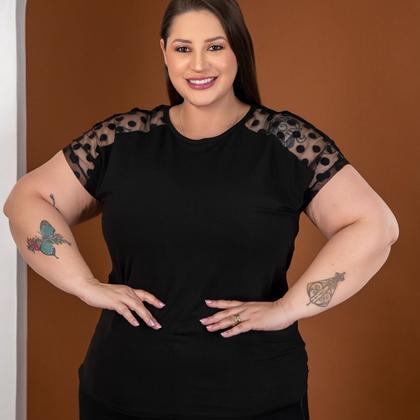 Imagem de 3 Blusas Elegantes Plus Size Feminina Social Com Renda nos Ombros Gola Redonda Modinha Mulher