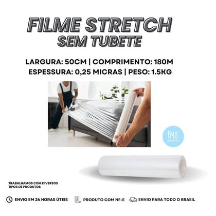 Imagem de 3 Bobinas Filme Plástico Stretch 500X0.25 180 Metros Virgem