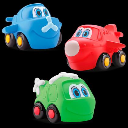 Imagem de 3 Brinquedo Infantil Avião Helicóptero Vinil Macio Bebê
