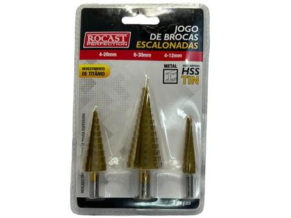 Imagem de 3 Brocas Escalonadas Revestidas Em Titânio P/ Metal 4 a 12mm, 4 a 20mm e 6 a 30mm - Rocast