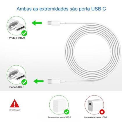 Imagem de 3 Cabos USB-C Tipo C 1 Metro Carregamento Dados Carga Rápida