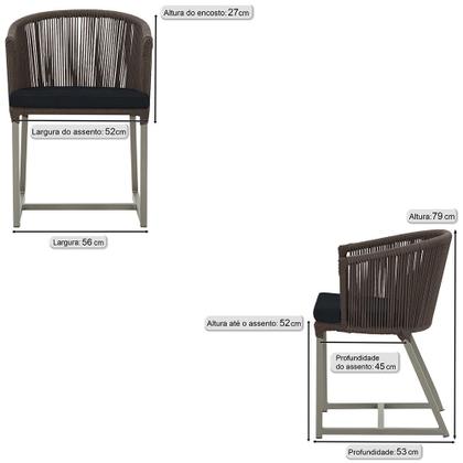 Imagem de 3 Cadeiras de Jantar Área Noronha em Alumínio com Pintura Fendi Corda Náutica E12 Trama Original