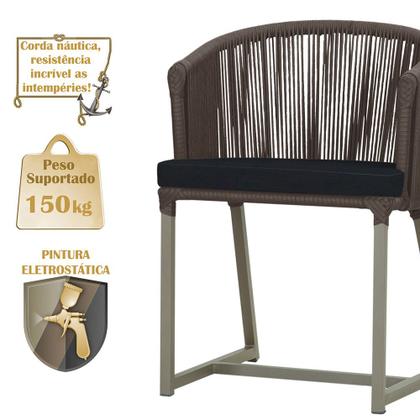 Imagem de 3 Cadeiras de Jantar Área Noronha em Alumínio com Pintura Fendi Corda Náutica E12 Trama Original