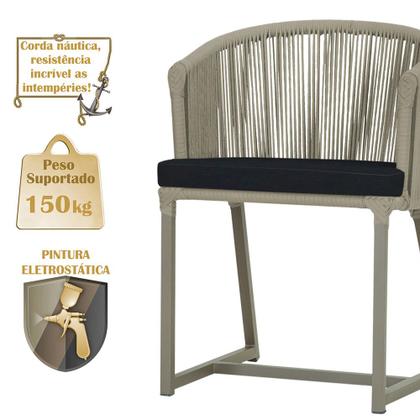 Imagem de 3 Cadeiras de Jantar Área Noronha em Alumínio com Pintura Fendi Corda Náutica E12 Trama Original