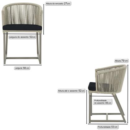 Imagem de 3 Cadeiras de Jantar Área Noronha em Alumínio com Pintura Fendi Corda Náutica E12 Trama Original