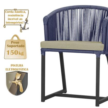 Imagem de 3 Cadeiras de Jantar Área Noronha em Alumínio com Pintura Preta Corda Náutica E7 Trama Original