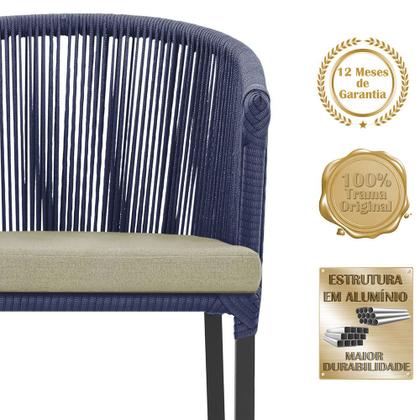 Imagem de 3 Cadeiras de Jantar Área Noronha em Alumínio com Pintura Preta Corda Náutica E7 Trama Original