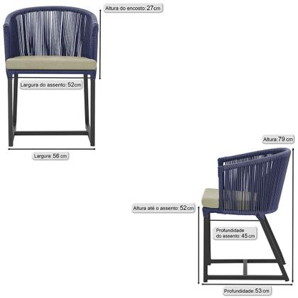 Imagem de 3 Cadeiras de Jantar Área Noronha em Alumínio com Pintura Preta Corda Náutica E7 Trama Original
