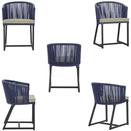 Imagem de 3 Cadeiras de Jantar Área Noronha em Alumínio com Pintura Preta Corda Náutica E7 Trama Original