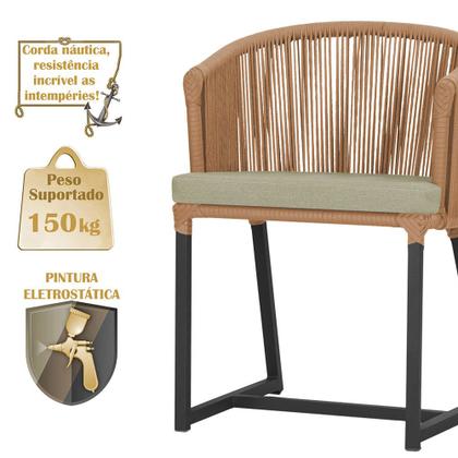 Imagem de 3 Cadeiras de Jantar Área Noronha em Alumínio com Pintura Preta Corda Náutica E7 Trama Original