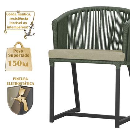 Imagem de 3 Cadeiras de Jantar Área Noronha em Alumínio com Pintura Preta Corda Náutica E7 Trama Original