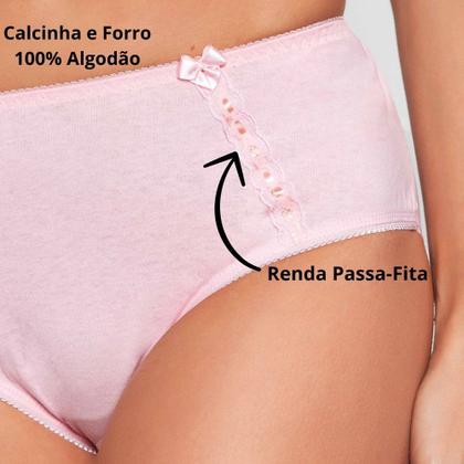 Imagem de 3 Calcinha Cintura Alta Luminate 2112 Renda Rosa Branco Marfim