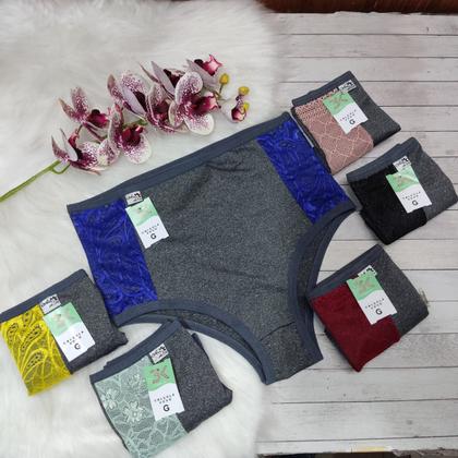 Imagem de 3 calcinha plus size calçola hot pants senhora cintura alta confortável tecido macio (kit 3 vovó)