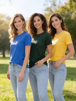 Imagem de 3 Camisetas Feminina Algodão 30.1 Kit 3 Cores Variadas Gola redonda Básica Trabalho Passeio Versátil Dia a dia T shirt Casual Manga curta Leve Confort