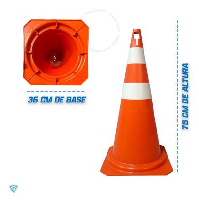Imagem de 3 Cone De Sinalização Laranja Com Faixa Refletiva 75cm